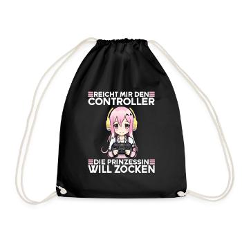 Gaming Konsole PC Zockerin Mädchen Gamer Girl - Turnbeutel - Schwarz - Vorne