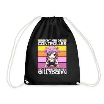 Gaming Konsole PC Zockerin Mädchen Gamer Girl - Turnbeutel - Schwarz - Vorne