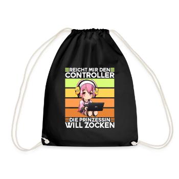 Gaming Konsole PC Zockerin Mädchen Gamer Girl - Turnbeutel - Schwarz - Vorne