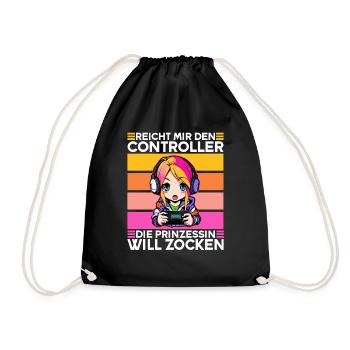 Gaming Konsole PC Zockerin Mädchen Gamer Girl - Turnbeutel - Schwarz - Vorne