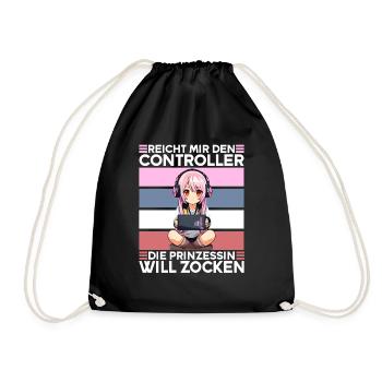 Gaming Konsole PC Zockerin Mädchen Gamer Girl - Turnbeutel - Schwarz - Vorne