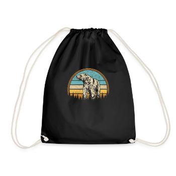 Retro Tier Wald Liebhaber Vintage Grizzly Braunbär - Turnbeutel - Schwarz - Vorne