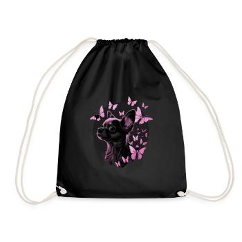 Chihuahua rose | Papillon | Chien mignon | Rose - Sac de sport léger - noir - Devant