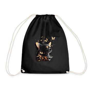 Chihuahua mit Schmetterling |Süßer Hund Bunt Natur - Turnbeutel - Schwarz - Vorne