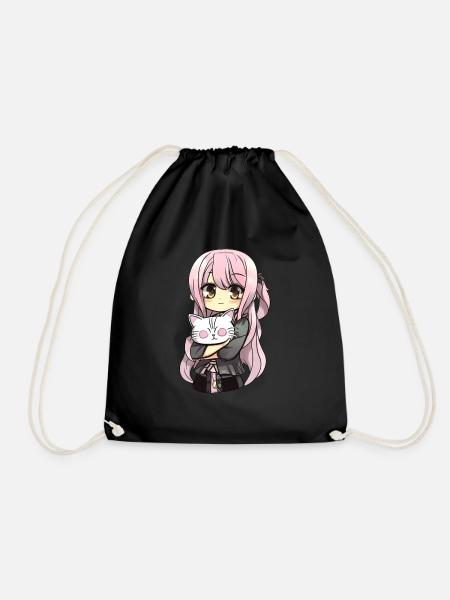 Anime Katzen Kawaii Teen Otaku Mädchen Mit Katze - Turnbeutel - Schwarz