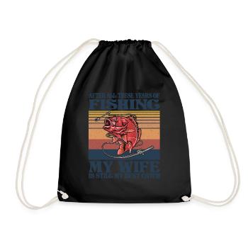 Fisherman Gift, Funny Mens Fishing - Drawstring Bag - black - Front