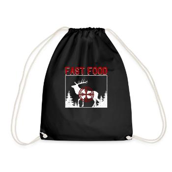 Fast food Deer Hunting Funny Elk Hunter Wild Animals - Drawstring Bag - black - Front