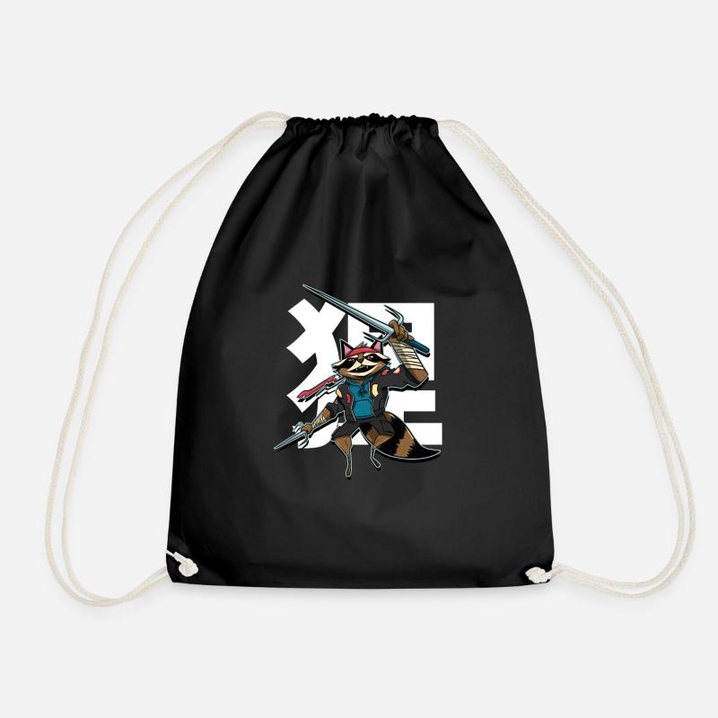 Samurai raccoon - Drawstring Bag - black