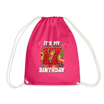 17th Birthday Watermelon Summer Gift - Drawstring Bag - fuchsia - Front