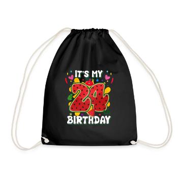 24th Birthday Watermelon Summer Gift - Drawstring Bag - black - Front