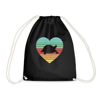 Retro Tortoise Vintage Heart Turtle Reptile - Drawstring Bag - black - Front