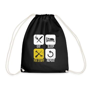 Eat Sleep Fix Stuff Repeat Funny Handyman - Drawstring Bag - black - Front