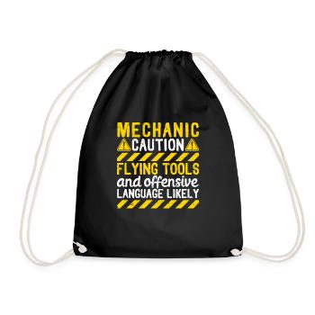 Mechanic Warning Flying Tools Insulting - Drawstring Bag - black - Front