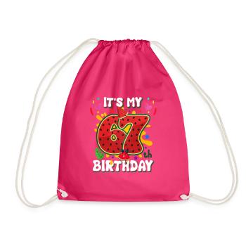 67th Birthday Watermelon - Drawstring Bag - fuchsia - Front