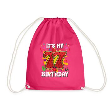 77th Birthday Watermelon - Drawstring Bag - fuchsia - Front