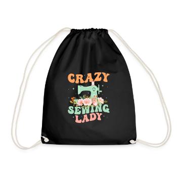 Crazy Sewing Lady Sewing Machine Crafting - Drawstring Bag - black - Front