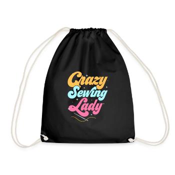 Crazy Sewing Lady Crafting Sewing Machine - Drawstring Bag - black - Front