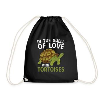 In The Shell Of Love With Tortoises Reptile Turtle - Drawstring Bag - black - Front