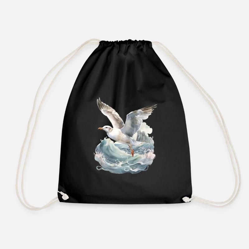 realistic seagull - Drawstring Bag - black