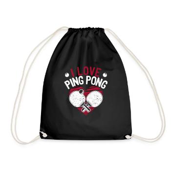I Love Ping Pong Red Heart Funny Table Tennis - Drawstring Bag - black - Front
