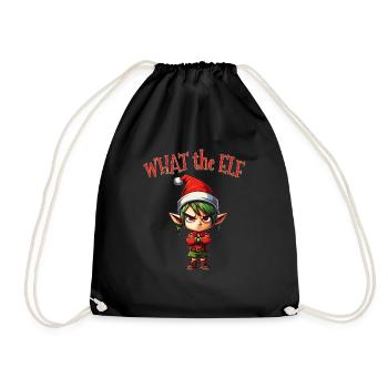 What the Elf - Niedlicher lustiger Elf für die Weihnachtszeit - Turnbeutel - Schwarz - Vorne