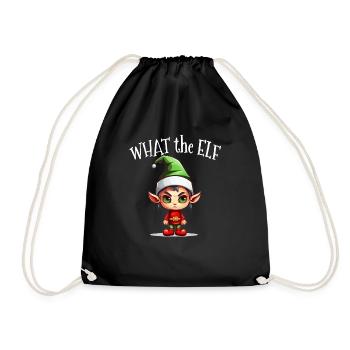 What the Elf - Niedlicher lustiger Elf für die Weihnachtszeit - Turnbeutel - Schwarz - Vorne