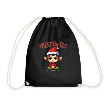 What the Elf - Men Women Funny Elf Costume for Chr - Drawstring Bag - black - Front