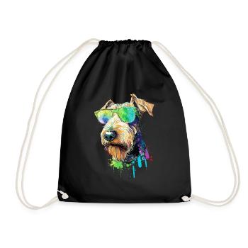 Welsh Terrier Airedale Terrier mit Sonnenbrille - Turnbeutel - Schwarz - Vorne