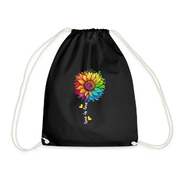 Rainbow Sunflower LGBTQ Lover Pride Community Pun - Drawstring Bag - black - Front