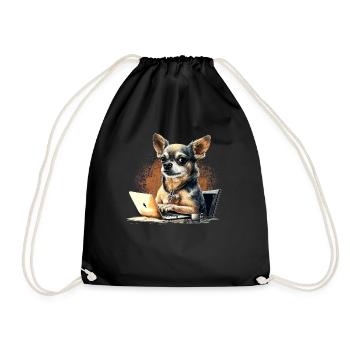 Chihuahua | Home Office Job Work Laptop Tie Funny - Drawstring Bag - black - Front