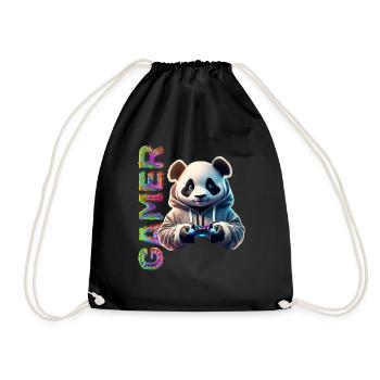 Gamer Schriftzug mit coolem Panda - Turnbeutel - Schwarz - Vorne