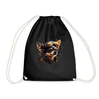 Chihuahua | Race Racing Car Funny Dog Mechanic - Drawstring Bag - black - Front