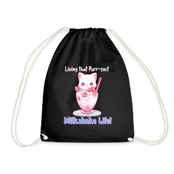 Living That Purr-fect Milkshake Life - Happy Cat - Drawstring Bag - black - Front