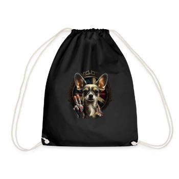 Chihuahua | Ukraine Peace & Love Flag Help Dog - Drawstring Bag - black - Front