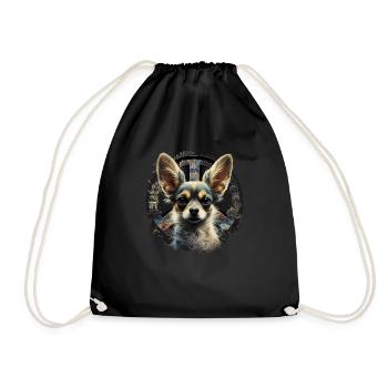 Chihuahua | Ukraine Peace & Love Flag Help Dog - Drawstring Bag - black - Front
