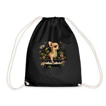 Chihuahua spielt Klavier Piano Klassische Musik - Turnbeutel - Schwarz - Vorne
