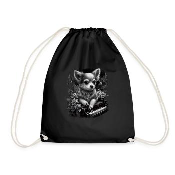 Chihuahua spielt Klavier Piano Klassische Musik - Turnbeutel - Schwarz - Vorne