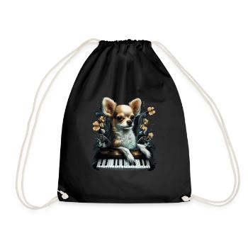 Chihuahua spielt Klavier Piano Klassische Musik - Turnbeutel - Schwarz - Vorne