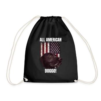 All American Doggo! USA Flag Patriotic 4th Of Jul - Drawstring Bag - black - Front