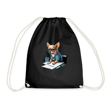 Chihuahua | Home Office Job Work Laptop Tie Funny - Drawstring Bag - black - Front