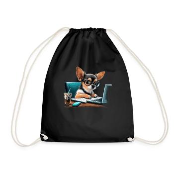Chihuahua | Home Office Job Work Laptop Tie Funny - Drawstring Bag - black - Front