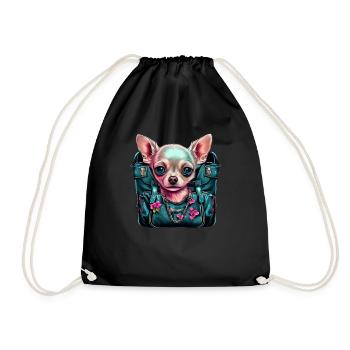Pink Chihuahua | Rosa Handtasche Welpe Girlie - Turnbeutel - Schwarz - Vorne