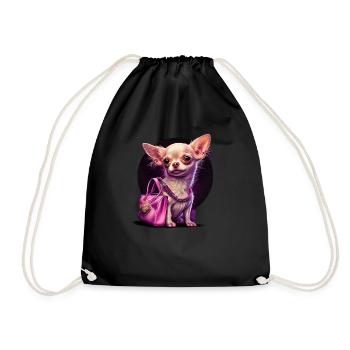 Pink Chihuahua | Rosa Handtasche Welpe Girlie - Turnbeutel - Schwarz - Vorne