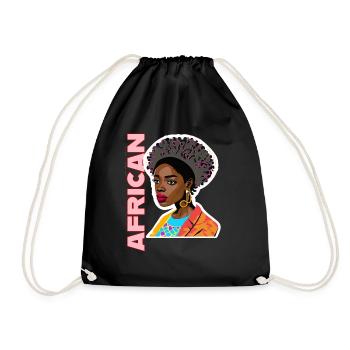 Schwarze Dame mit Schriftzug African - Turnbeutel - Schwarz - Vorne
