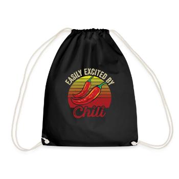 Easily Excited By Chili Retro Pepper Vintage Hot S - Drawstring Bag - black - Front
