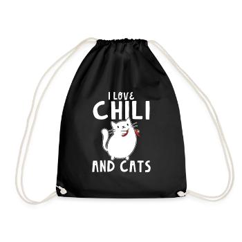 Cute I Love Chili And Cats Spicy Food Lover Pepper - Turnbeutel - Schwarz - Vorne