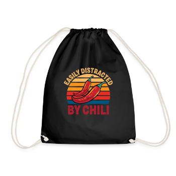 Retro Easily Distracted By Chili Vintage Hot Spicy - Drawstring Bag - black - Front