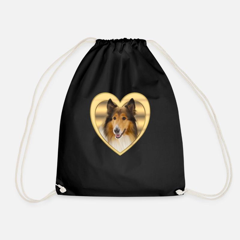 Collie - Dog Lovers - Dogs Heart - Drawstring Bag - black