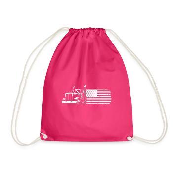 American flag truck driver gift idea vintage 18 - Drawstring Bag - fuchsia - Front