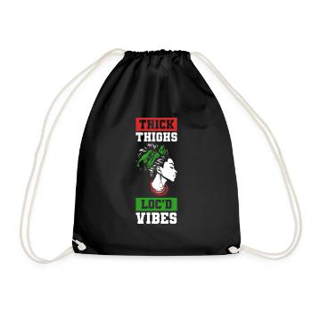 Thick Thighs Loc'd Vibes Afro Hair Black American - Drawstring Bag - black - Front